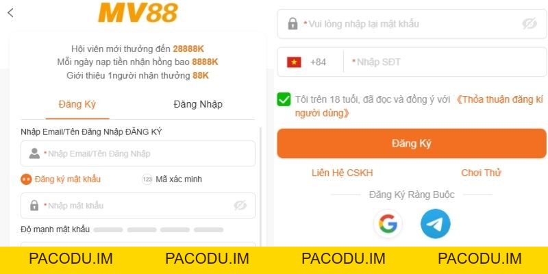 Hướng Dẫn Đăng Ký MV88 Chỉ Trong 2 Phút Nhận Lì Xì 28.888K